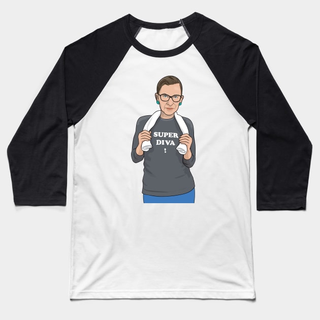 Ruth Bader Ginsburg - Super Diva Baseball T-Shirt by Djokolelono